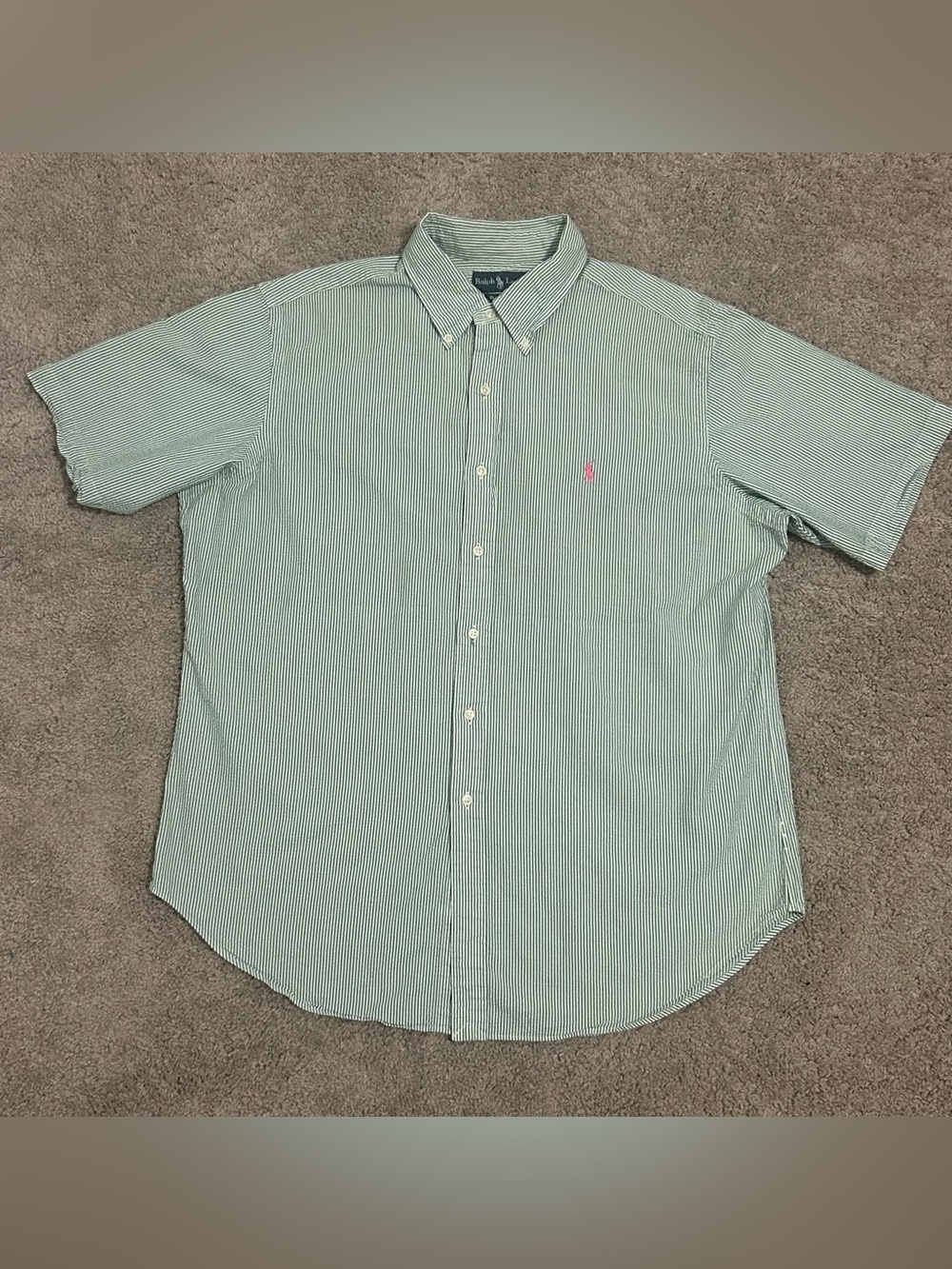 Ralph Lauren Light Green Striped Short-Sleeve Button-Down Shirt